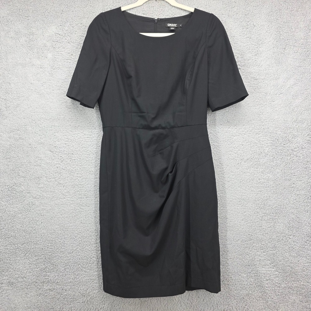 DKNY Donna Karan New York Black Sheath Dress Knee Length Short Sleeve Size 4